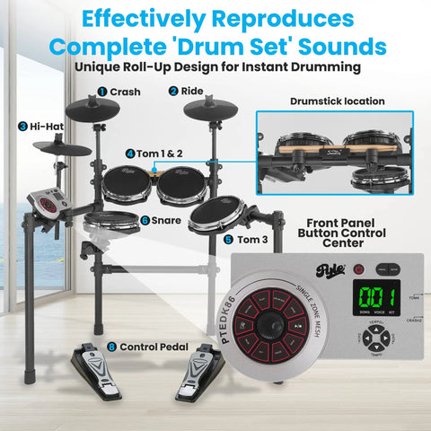Seven Piece Electronic Drum Kit With Mesh Pads Totally Portable Electronic Drum Set Eight Inch Tom And Snare Controller