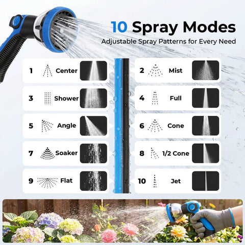 10 function sprayer nozzle with adjustable spray patterns for Retractable Garden Hose Reel Wall Mount With Five Eighth Inch 90 Ft Hose Auto Rewind Lock At Any Length 180 Degree Swivel And 10 Function Sprayer Nozzle For Quick Easy Watering In The Yard.