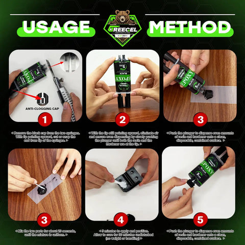 Instructions for Two Part Grey Epoxy Glue For Metal Wood And Plastic No Mess Mixing Fast Five Minute Set Epoxy Adhesive In A 0.85 Oz Syringe