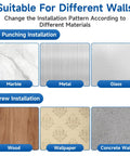 Suitable installation materials for Built Like A Tank Adjustable Spring Door Stopper including marble, metal, glass, wood, wallpaper, and concrete.