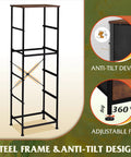 Steel frame of fabric dresser with anti-tilt device and adjustable feet, rustic brown wood top, tall storage chest for bedroom