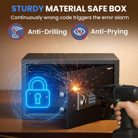 1.2 Cubic Feet Digital Safe Box With Shelf Keypad And Combination Lock resisting drilling with error alarm icons