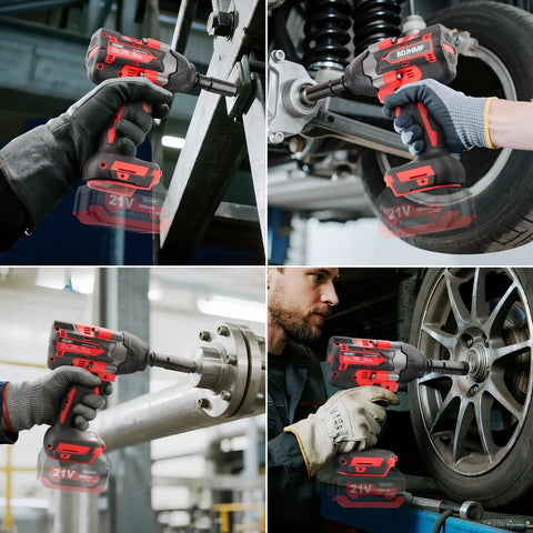 Heavy Duty Cordless Impact Wrench With Half Inch Drive Featuring A Brushless Motor And Legit 1106 Foot Pound Torque Heavy Hitter Shop Tool Works Seamless With Makita 18 Volt Batteries in action on automotive repair.