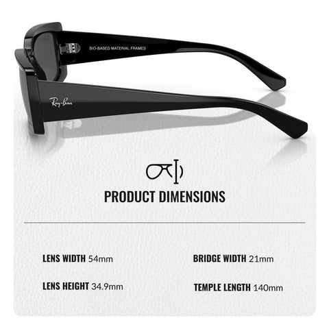 RB4395 Square Round Shape Non Polarized Sunglasses With Dark Grey Lenses For Men And Women side view with dimensions