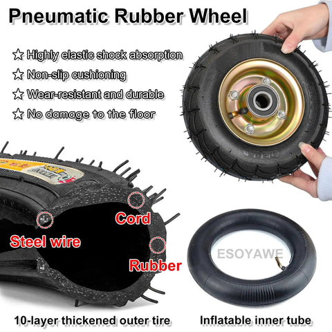 Badass Heavy Duty 10 Inch Pneumatic Rubber Caster Wheels With Double Ball Bearings, Silent Swivel Casters For Carts Workbenches And Dollies, Smooth Rolling Floor Saving Set Of 4, showing detailed rubber wheel construction.
