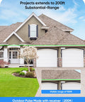 Image of a house showing the 200ft range of the Self Leveling Pro Grade 360 Green Laser Level with 4000mAh Battery.