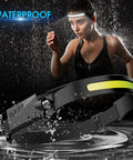 Rechargeable Waterproof Headlamp Set With 230 Degree Wide Beam, Dual LED Flashlight, shows waterproof feature in action