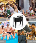 60 Quart Rolling Patio Cooler Cart With Bottle Opener Cap Catcher And Drain Large Beverage Trolley for outdoor parties