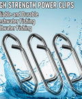 Power Speed Clips for Fishing High Strength Stainless Steel Quick Change Lure Connectors; close-up in water splash