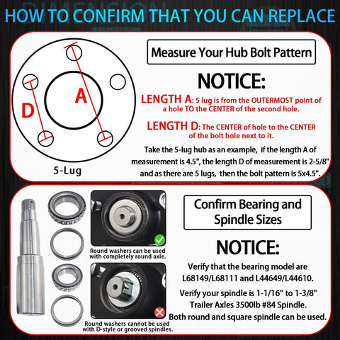 iBroPrat 3500 lb trailer idler hub kit, 5-bolt 4.5 in pattern, two sets with pre-installed bearings