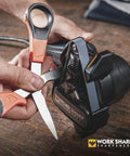 Mk2 Professional Electric Knife And Tool Sharpener With Adjustable Sharpening System For Knives And Tools in use with scissors.