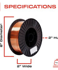 ER70S-6 MIG Welding Wire 0.35 Inch Diameter, 11 Lb Spool with copper-plated finish, specifications labeled on spool