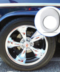40-pc offset wheel washers for most wheels; front view of blue car wheel with chrome rim, inset close-up.