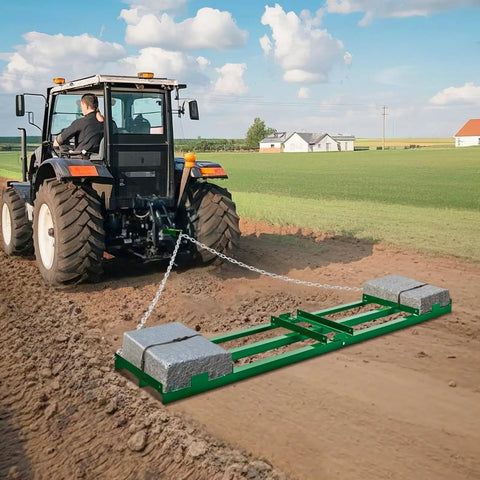 Heavy Duty Tow Behind Drag Harrow For ATV UTV Tractor And Lawn Care, 8 ft wide with adjustable bars and 72 inch chain in field