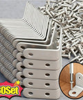 Hella Sturdy Stainless Steel Shelf Brackets, L Shaped Corner Mounts With Hardware in a stack with screws, ideal for heavy duty furniture builds.