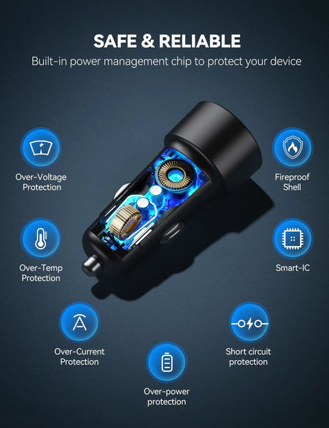 Dual Port Usb Car Charger 2 Pack 48 Watt Cigarette Lighter Adapter Pd Qc 3.0 Fast Charging internal components with protection features.
