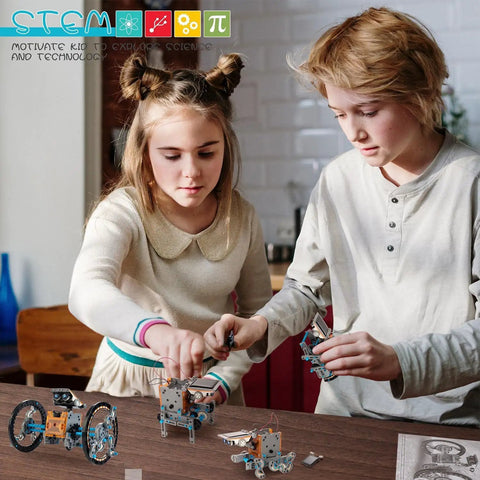 14-In-1 Solar Powered Robot Kit For Kids A Hands On STEM Building Toy With Gears Wheels Shafts And Plates Create 14 Robots From Beginner To Advanced From Wagging Tail Dog To Running Beetle And Walking Crab, kids building robots