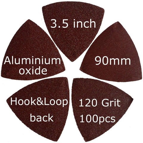 100 Pack 120 Grit Triangular Sandpaper For 3.5 Inch Oscillating Multi Tool Sanding Pads Hook And Loop Backing 90mm Triangle Sheets Pro Grade For Woodworking And DIY Projects