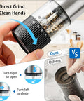 Close-up of 2 Pack Rechargeable Electric Salt And Pepper Grinder Set With USB Type C Charging, showing grinding mechanism and features.
