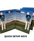 Golf Short Game Tips On The Go Portable Pocket Guide with 24 Color Panels open showing setup keys instructions.