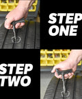 Rock Solid DIY Tire Repair Kit Featuring Eleven Piece Set showing steps to use puncture tools on tire repair.