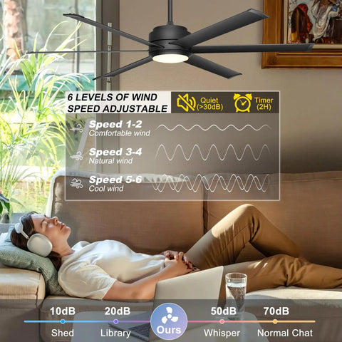 60 Inch Outdoor Ceiling Fan With Lights No Fuss Remote And App Control Dimmable Black Ceiling Fan With DC Motor And Aluminum Blades
