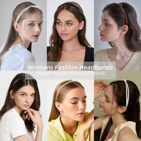 Super Snuggly 5 Piece Thin Leather Headband Set For Women With Cool Knotted Details And Major Comfort showcasing various colors and styles.