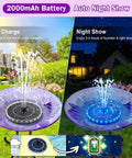 Solar Fountain Kit For Bird Bath And Garden Pond With 3.5W Panel, 2000mAh Battery, 3D Color Changing LED Lights in day and night view