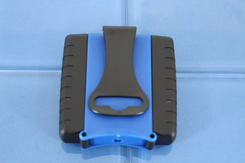 Back view of the carrying case for 33 Piece Impact Ready Security Screwdriver Bit Set Kit with Quick Release Chuck, showing belt clip.