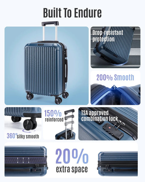 Your Go To Carry On Luggage For Airport Runs With Durable Hardside Shell, Airline Approved 22 By 14 By 9 Inches TSA lock