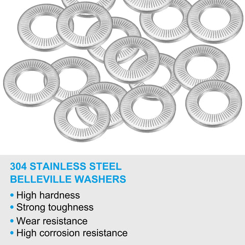 Badass Grade 304 Stainless Steel Belleville Spring Disc Washers M16x32mm Conical Locking Knurled Gasket Bolts Heavy Duty Hardware For Automotive Industrial Construction Mechanics And Diy Projects Guaranteed Strong Hold And Zero Corrosion Risk, 20 pack