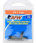 Brass Ball Bearing Swivels With Double Welded Rings Size 3 130 Lb Test Gunmetal Black 5 Pack, pack of swivels in clear blister