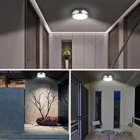 Motion Sensor LED Ceiling Light Flush Mount 20W 1980 Lumens 5000K Indoor Outdoor For Garage Laundry Porch Hallway Basement Ultra Bright Ceiling Fixture installed in various rooms