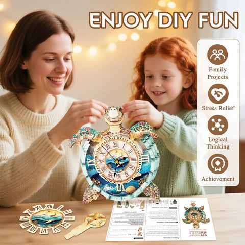 Hands-On 3D Clock Kit For Adults, Turtle Design Mechanical DIY Pendulum Clock, family assembling clock parts