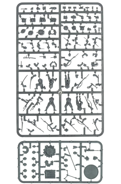 Japanese Army Infantry Platoon 28mm Plastic Miniatures sprue with unassembled World War II figures and weapons for Bolt Action war gaming.