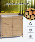 Outdoor Potting Bench With Metal Tabletop And Double Doors Garden Work Bench For Backyard Patio And Lawn, weatherproof fir wood