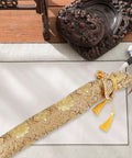 Silk Brocade Carrying Bag With Tassel 53 Inch Sword Case for Katanas and Tai Chi Broadswords in floral gold dust design