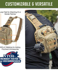 Streetwise EDC Tactical Sling Bag With Discreet Concealed Carry Pocket And PALS Modular Straps crafted from heavy duty khaki nylon, showing MOLLE webbing.