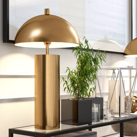 27 Inch Tall Brass Table Lamp With Metal Dome Shade For Nightstand Or Desk, Durable Metal Construction, Focused Downlight