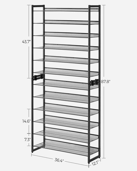 Built Tough Metal Shoe Rack With Adjustable Angled Or Flat Shelves Stackable 12 Tier Organizer Holds 60 Pairs Game Changer For Cluttered Entryways And Packed Garages Matte Black