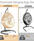 Comparison of oversized hanging egg chairs with dimensions and capacity.