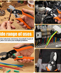 Heavy Duty Wire Stripper Cable Cutter With 45 Steel Body And Stainless Return Spring For Electricians Auto Opening Pliers Crimper Tool in use.