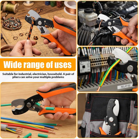Heavy Duty Wire Stripper Cable Cutter With 45 Steel Body And Stainless Return Spring For Electricians Auto Opening Pliers Crimper Tool in use.