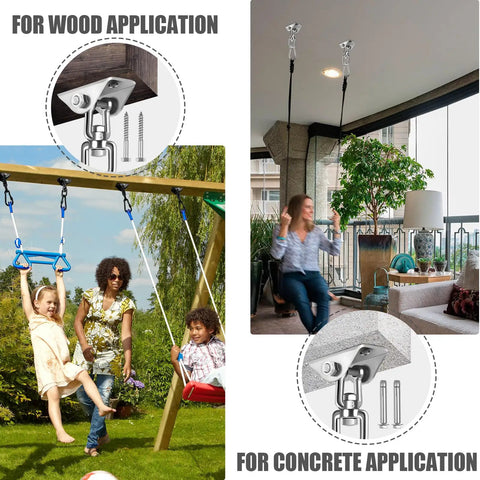 Beefy 360 Degree Swivel Hammock Hanging Kit With Stainless Steel Hooks, 1200 Lb Capacity for wood and concrete applications