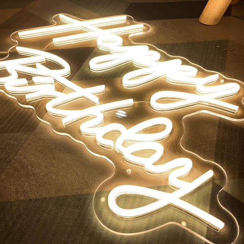 Birthday Neon Sign Led Flex Transparent Acrylic Letter Board Backlight Neon Light For Wall Decor And Party Setup 3D Personalized Neon Signs For Home Bar Room Decor 23.6 x 15.75 Inches Lit Colorful Glow For Party Vibes