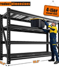 Heavy Duty 68.3 Inch Wide Garage Shelving Rack For Shop Storage, 72 Inch High, 23.4 Inch Deep Shelves To Fit Large Totes And Pallets, Space Saving Industrial Steel Shelves For Tools, Boxes, And Bins, 4-tier rack with dimensions