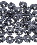 Close-up of Fender Liner Splash Shield Retaining Clips Kit 30 Pcs For Audi 4F0825429A, black nylon wheelhouse fasteners in a pile.