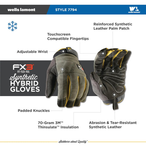 Hardworking Insulated Synthetic Leather Winter Work Gloves For Men With 3M Thinsulate, Fleece-Lined, Touchscreen Ready, Green, Large Size
