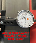 Professional Table Saw Alignment Gauge Pins Blade And Fence Square And True For Miter Slot Calibration Knockout Precision Shop Tool in use adjusting table saw.