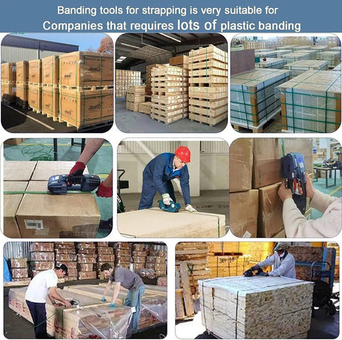 Automatic Hot Melt Electric Strapping Machine With Dual Power Batteries For Sealing Heavy Pp Pet Straps Up To 16Mm Wide packaging pallets and products